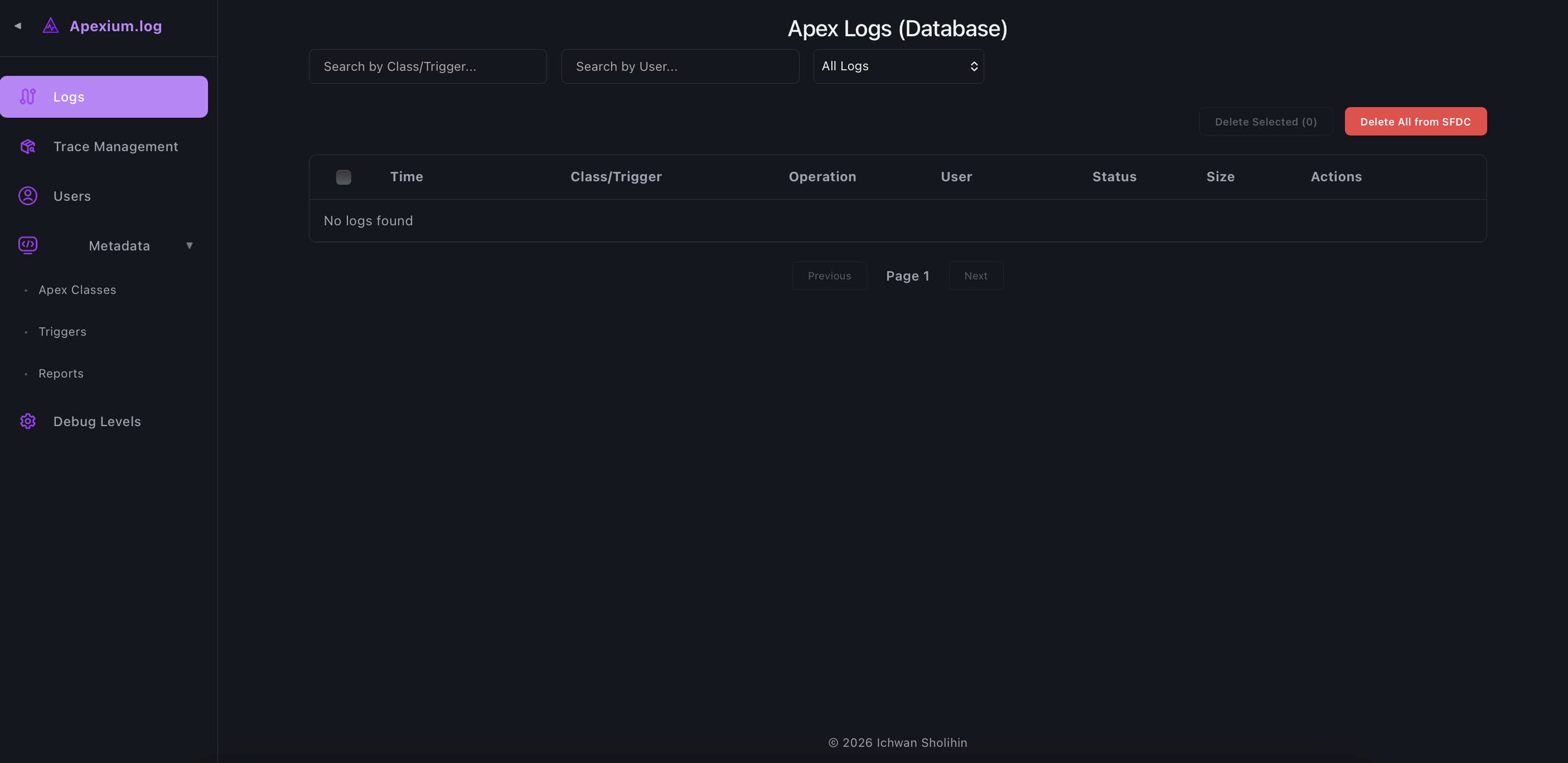 apexium-log screenshot — Debug Logs