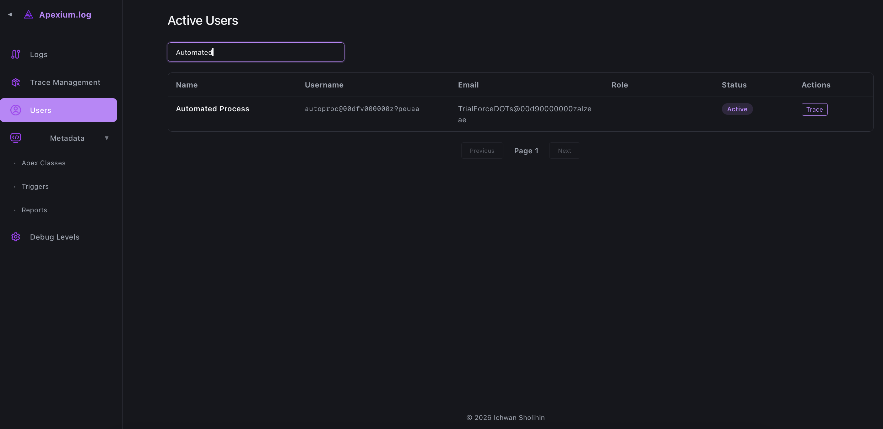 apexium-log screenshot — Users